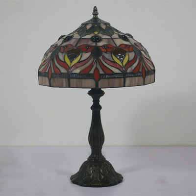 Traditional Tiffany Umbrella Oval Round Table Base Goldfish Stained Glass Aluminum Alloy 1-Light Table Lamp For Bedroom