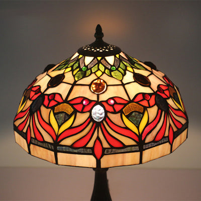 Traditional Tiffany Umbrella Oval Round Table Base Goldfish Stained Glass Aluminum Alloy 1-Light Table Lamp For Bedroom