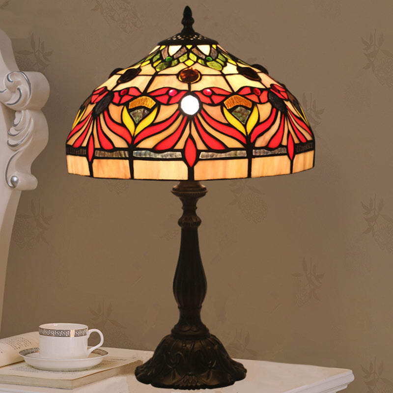 Traditional Tiffany Umbrella Oval Round Table Base Goldfish Stained Glass Aluminum Alloy 1-Light Table Lamp For Bedroom