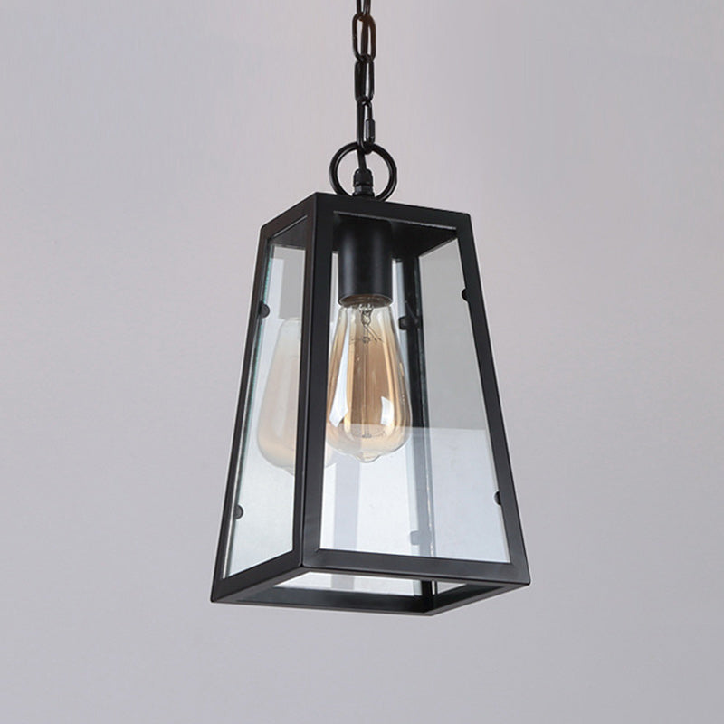 Contemporary Industrial Trapezoidal Prismatic Rectangular Striped Iron Glass 1-Light Pendant Light For Living Room