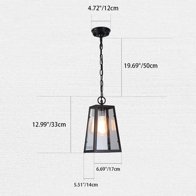 Contemporary Industrial Trapezoidal Prismatic Rectangular Striped Iron Glass 1-Light Pendant Light For Living Room