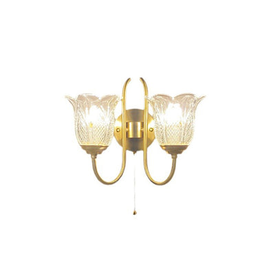 Contemporary Luxury Floral Disc Base Embossed Copper Glass 1/2 Light Wall Sconce Lamp Bedroom