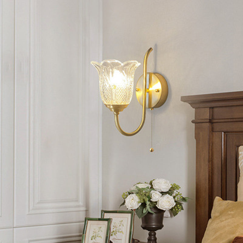 Contemporary Luxury Floral Disc Base Embossed Copper Glass 1/2 Light Wall Sconce Lamp Bedroom