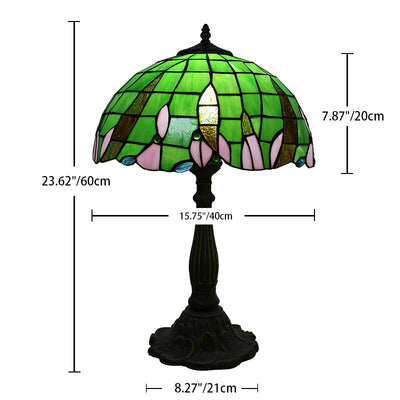 Traditional Tiffany Half Round Umbrella Oval Lotus Leaf Base Alloy Glass 1-Light Table Lamp For Bedroom