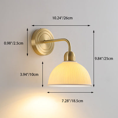 Moderne minimalistische Halbkreis-Wandleuchte mit gestreifter Scheibe, Kupfer-Keramik, 1-flammig, für Schlafzimmer 