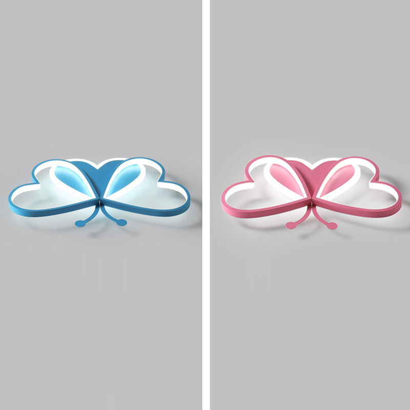 Contemporary Creative Cartoon Butterfly Heart Iron Acrylic LED Flush Mount Ceiling Light For Bedroom