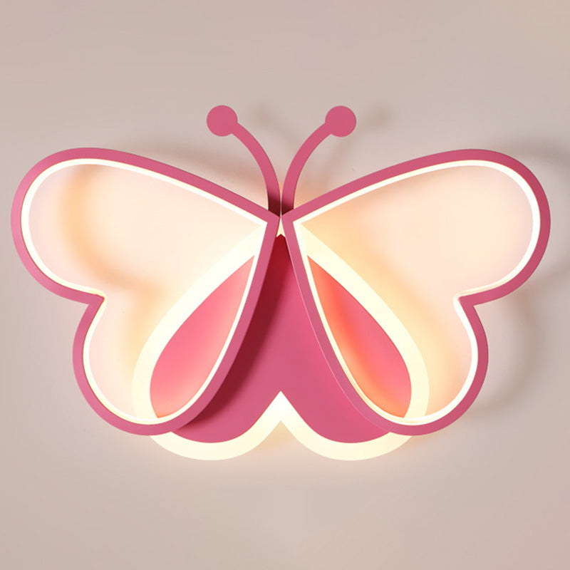 Contemporary Creative Cartoon Butterfly Heart Iron Acrylic LED Flush Mount Ceiling Light For Bedroom