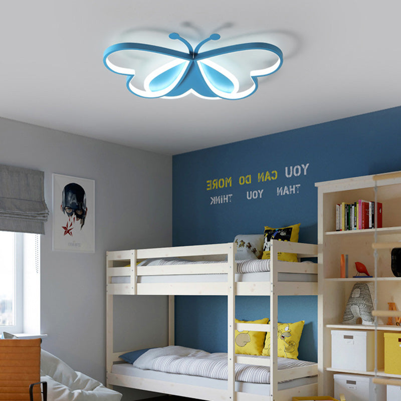 Contemporary Creative Cartoon Butterfly Heart Iron Acrylic LED Flush Mount Ceiling Light For Bedroom