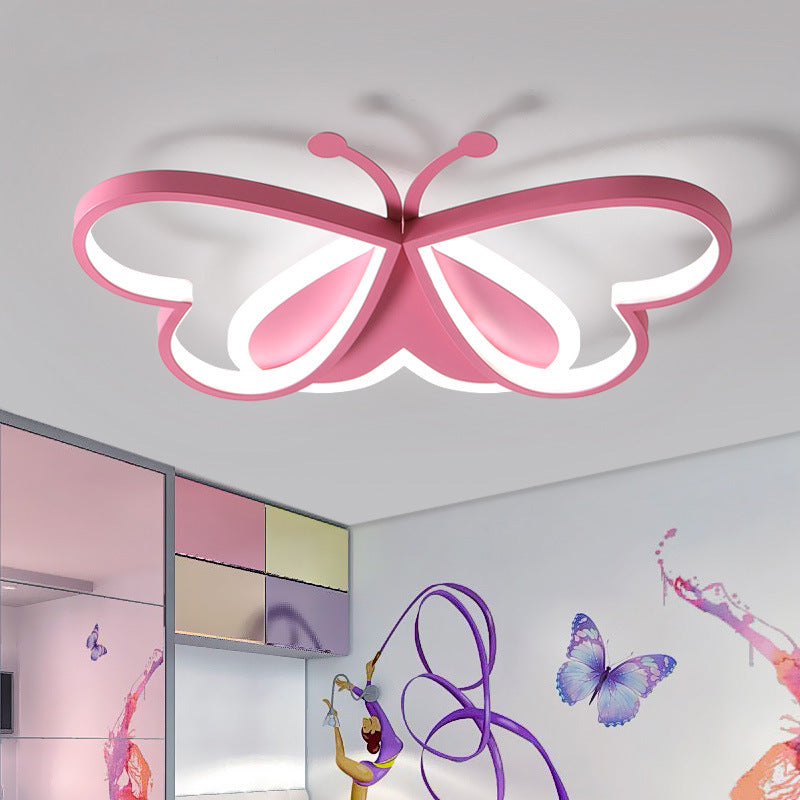 Contemporary Creative Cartoon Butterfly Heart Iron Acrylic LED Flush Mount Ceiling Light For Bedroom