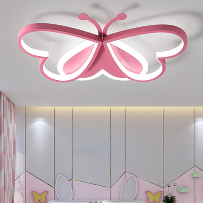 Contemporary Creative Cartoon Butterfly Heart Iron Acrylic LED Flush Mount Ceiling Light For Bedroom