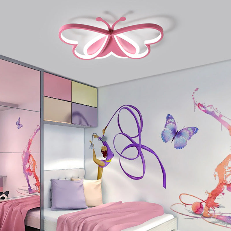 Contemporary Creative Cartoon Butterfly Heart Iron Acrylic LED Flush Mount Ceiling Light For Bedroom