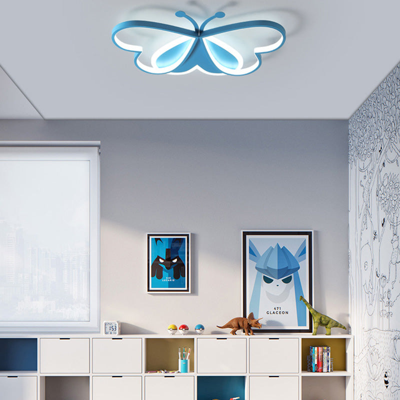 Contemporary Creative Cartoon Butterfly Heart Iron Acrylic LED Flush Mount Ceiling Light For Bedroom