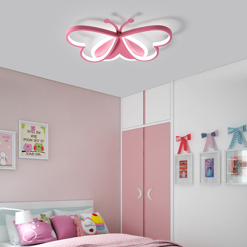 Contemporary Creative Cartoon Butterfly Heart Iron Acrylic LED Flush Mount Ceiling Light For Bedroom