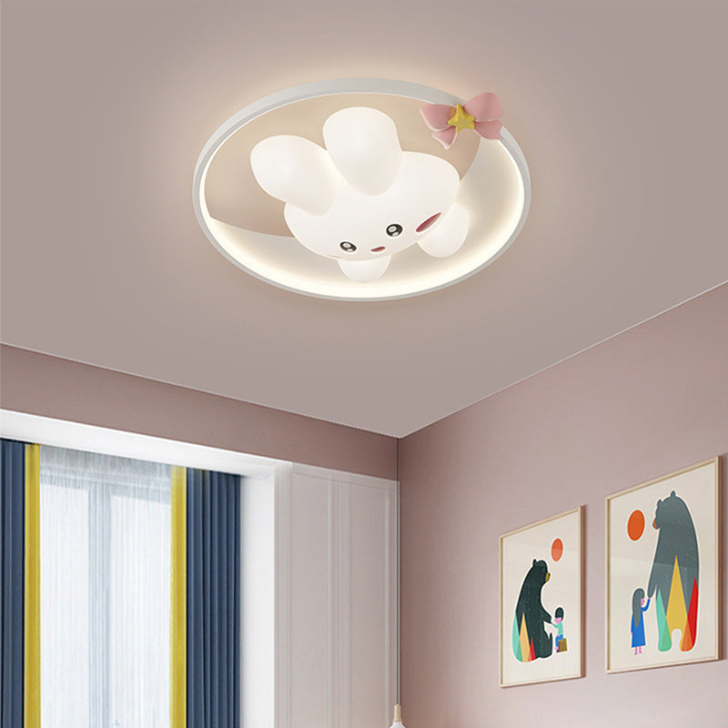 Contemporary Creative Cartoon Rabbit Moon Radish Wave Round Hardware Aluminum PE LED Flush Mount Ceiling Light For Bedroom