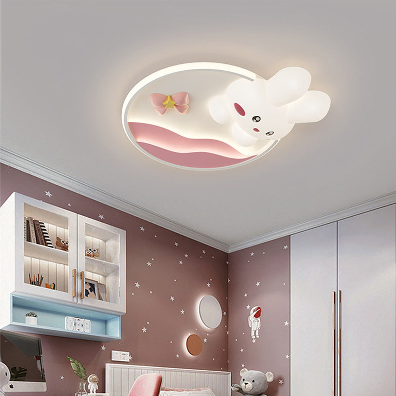 Contemporary Creative Cartoon Rabbit Moon Radish Wave Round Hardware Aluminum PE LED Flush Mount Ceiling Light For Bedroom