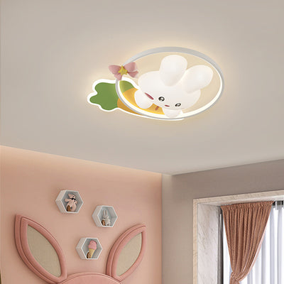 Contemporary Creative Cartoon Rabbit Moon Radish Wave Round Hardware Aluminum PE LED Flush Mount Ceiling Light For Bedroom