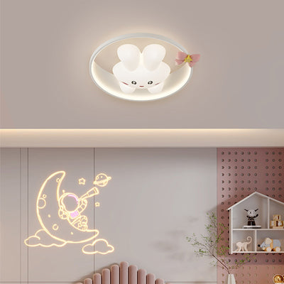 Contemporary Creative Cartoon Rabbit Moon Radish Wave Round Hardware Aluminum PE LED Flush Mount Ceiling Light For Bedroom