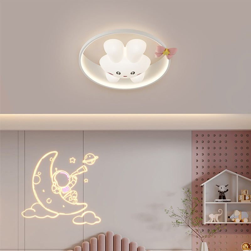 Contemporary Creative Cartoon Rabbit Moon Radish Wave Round Hardware Aluminum PE LED Flush Mount Ceiling Light For Bedroom