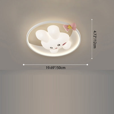 Contemporary Creative Cartoon Rabbit Moon Radish Wave Round Hardware Aluminum PE LED Flush Mount Ceiling Light For Bedroom