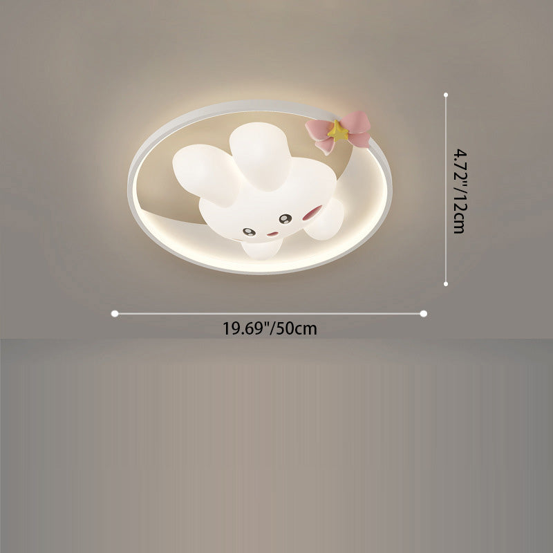 Contemporary Creative Cartoon Rabbit Moon Radish Wave Round Hardware Aluminum PE LED Flush Mount Ceiling Light For Bedroom