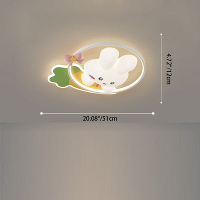 Contemporary Creative Cartoon Rabbit Moon Radish Wave Round Hardware Aluminum PE LED Flush Mount Ceiling Light For Bedroom