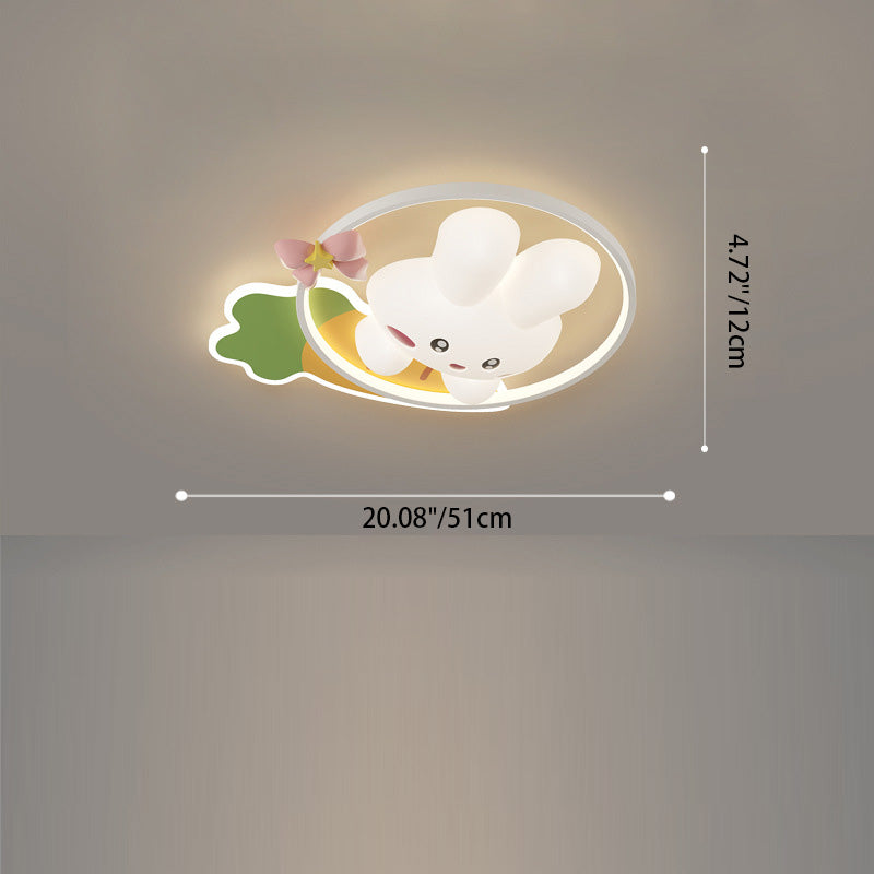 Contemporary Creative Cartoon Rabbit Moon Radish Wave Round Hardware Aluminum PE LED Flush Mount Ceiling Light For Bedroom