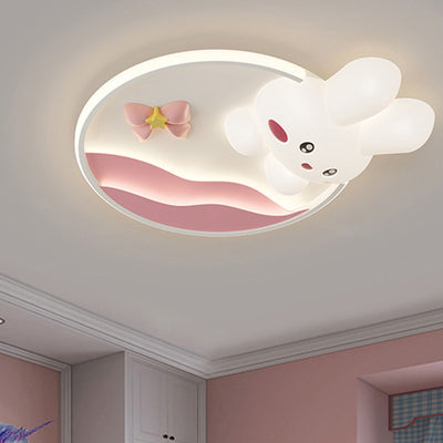 Contemporary Creative Cartoon Rabbit Moon Radish Wave Round Hardware Aluminum PE LED Flush Mount Ceiling Light For Bedroom