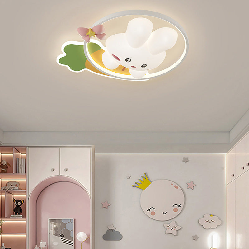 Contemporary Creative Cartoon Rabbit Moon Radish Wave Round Hardware Aluminum PE LED Flush Mount Ceiling Light For Bedroom