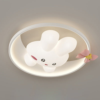 Contemporary Creative Cartoon Rabbit Moon Radish Wave Round Hardware Aluminum PE LED Flush Mount Ceiling Light For Bedroom