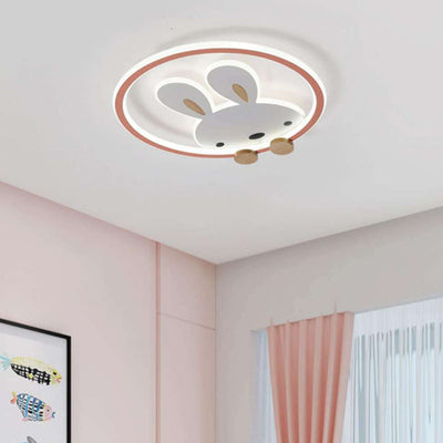 Contemporary Scandinavian Circle Rabbit Hardware Acrylic LED Flush Mount Ceiling Light For Bedroom