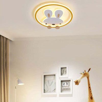 Contemporary Scandinavian Circle Rabbit Hardware Acrylic LED Flush Mount Ceiling Light For Bedroom