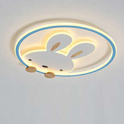 Contemporary Scandinavian Circle Rabbit Hardware Acrylic LED Flush Mount Ceiling Light For Bedroom