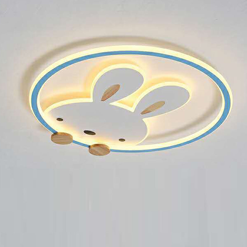 Contemporary Scandinavian Circle Rabbit Hardware Acrylic LED Flush Mount Ceiling Light For Bedroom