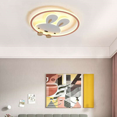 Contemporary Scandinavian Circle Rabbit Hardware Acrylic LED Flush Mount Ceiling Light For Bedroom