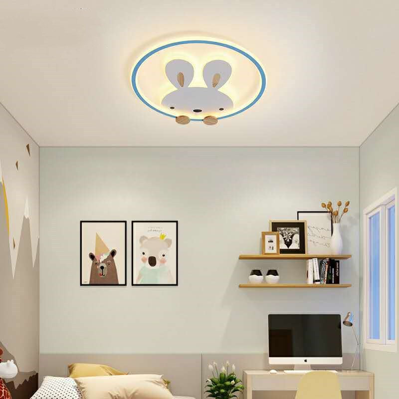 Contemporary Scandinavian Circle Rabbit Hardware Acrylic LED Flush Mount Ceiling Light For Bedroom