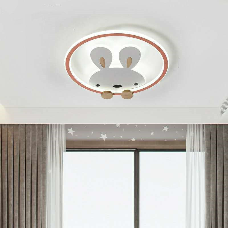 Contemporary Scandinavian Circle Rabbit Hardware Acrylic LED Flush Mount Ceiling Light For Bedroom