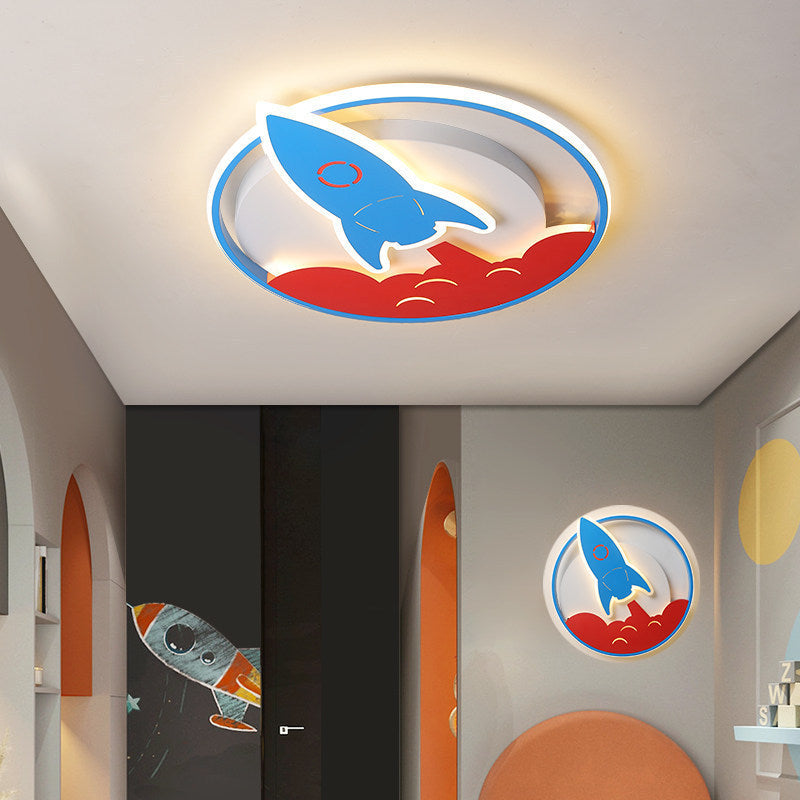 Modern Minimalist Cartoon Rocket Round Iron Aluminum Acrylic LED Flush Mount Ceiling Light For Bedroom