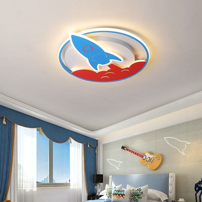 Modern Minimalist Cartoon Rocket Round Iron Aluminum Acrylic LED Flush Mount Ceiling Light For Bedroom