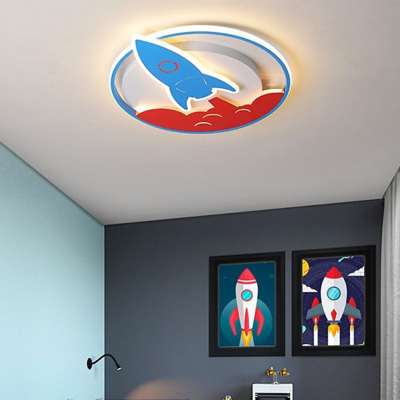 Modern Minimalist Cartoon Rocket Round Iron Aluminum Acrylic LED Flush Mount Ceiling Light For Bedroom