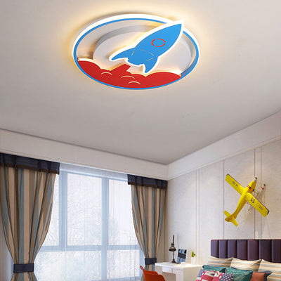 Modern Minimalist Cartoon Rocket Round Iron Aluminum Acrylic LED Flush Mount Ceiling Light For Bedroom