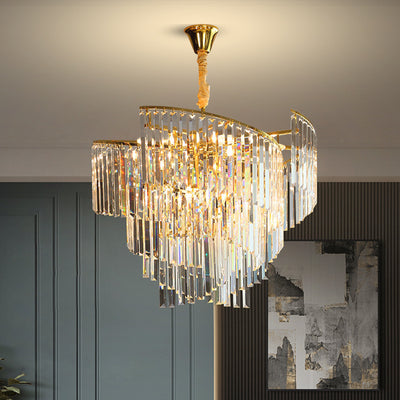 Modern Luxury Screw Multi-Level Long Rectangle Hardware Crystal 10/16/24 Light Chandelier For Living Room