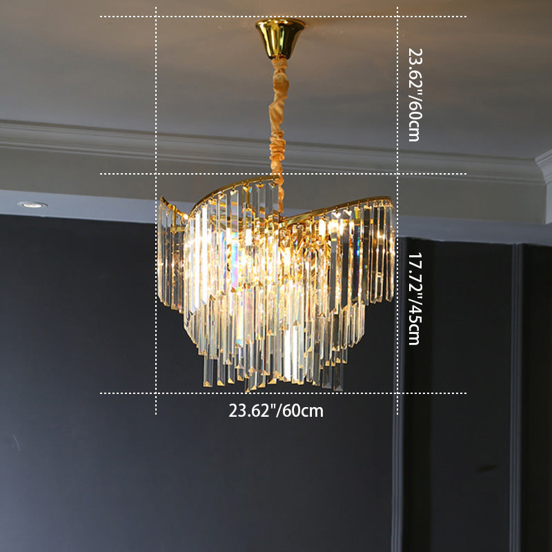 Modern Luxury Screw Multi-Level Long Rectangle Hardware Crystal 10/16/24 Light Chandelier For Living Room