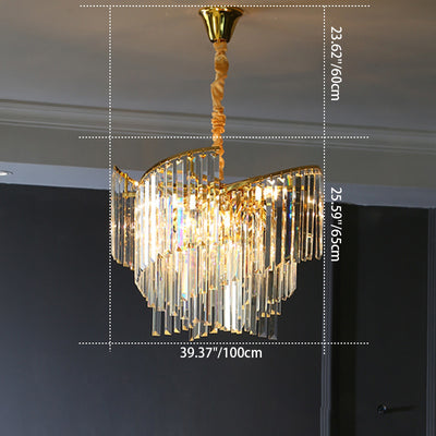 Modern Luxury Screw Multi-Level Long Rectangle Hardware Crystal 10/16/24 Light Chandelier For Living Room