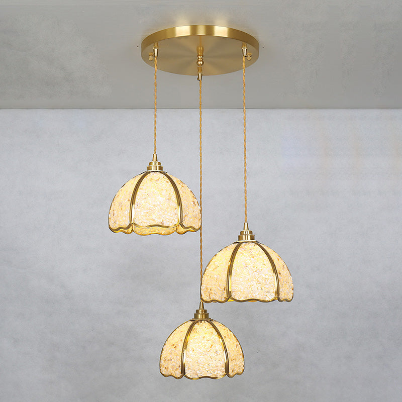 Contemporary Scandinavian Half Circle Stripe Shard Crystal Brass 3-Light Chandelier Island Light For Dining Room