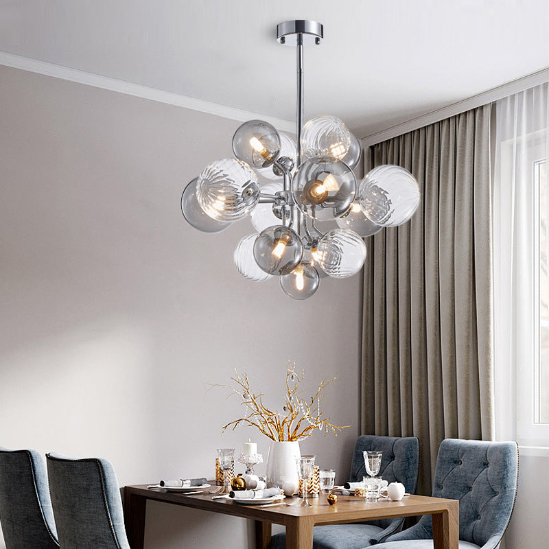 Contemporary Creative Branch Spherical Bubble Cylinder Iron Glass 8/18 Light Chandelier For Living Room