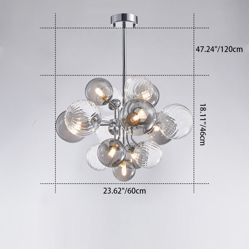 Contemporary Creative Branch Spherical Bubble Cylinder Iron Glass 8/18 Light Chandelier For Living Room