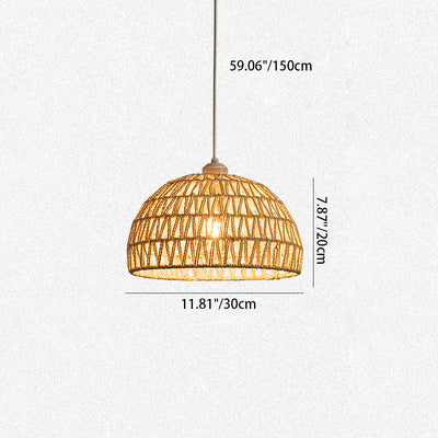 Traditional Japanese Half Round Sisal Rope Iron 1-Light Pendant Light For Bedroom