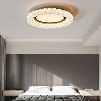 Modern Minimalist Round Flower Iron Acrylic LED Flush Mount Ceiling Light For Bedroom