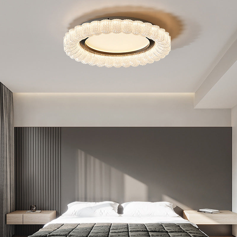 Modern Minimalist Round Flower Iron Acrylic LED Flush Mount Ceiling Light For Bedroom