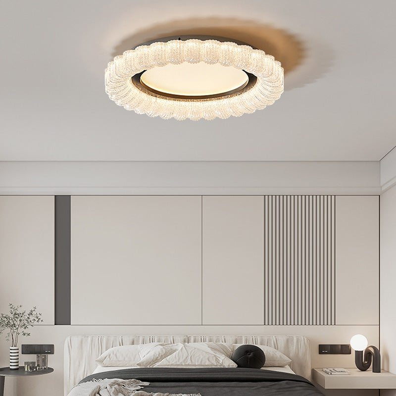 Modern Minimalist Round Flower Iron Acrylic LED Flush Mount Ceiling Light For Bedroom